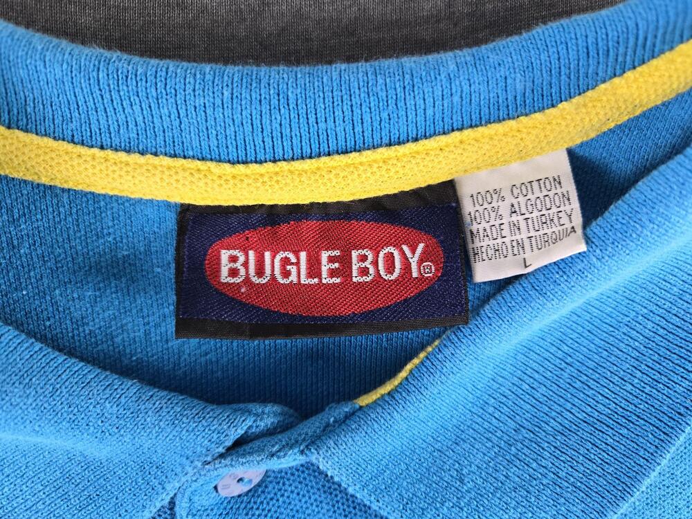 Vintage Bugle Boy Polo Shirt Boys Large Blue Embroidered Crest Cotton Knit - Picture 2 of 6